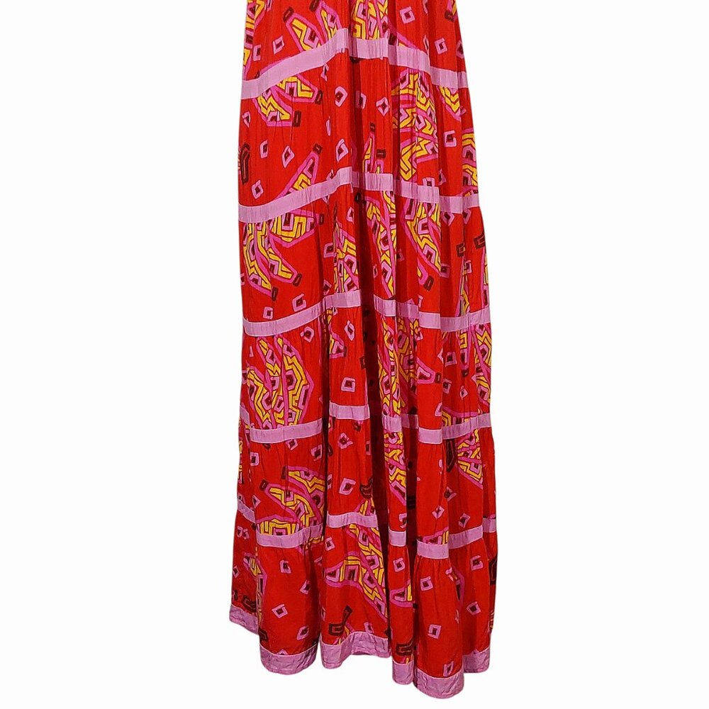 Farm Rio Tiki Bananas Coral Red Tiered Maxi Sundress Tropical/Resort/Summer - L - Picture 7 of 16